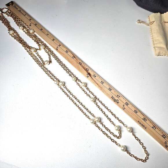 NWT Kenneth Jay Lane Gold-Tone Multi-Strand Chain Necklace Faux Pearls 22" in - Picture 7 of 8